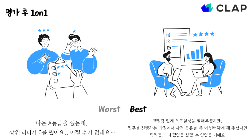 평가 후 1on1 Worst VS Best 사례 이미지 입니다