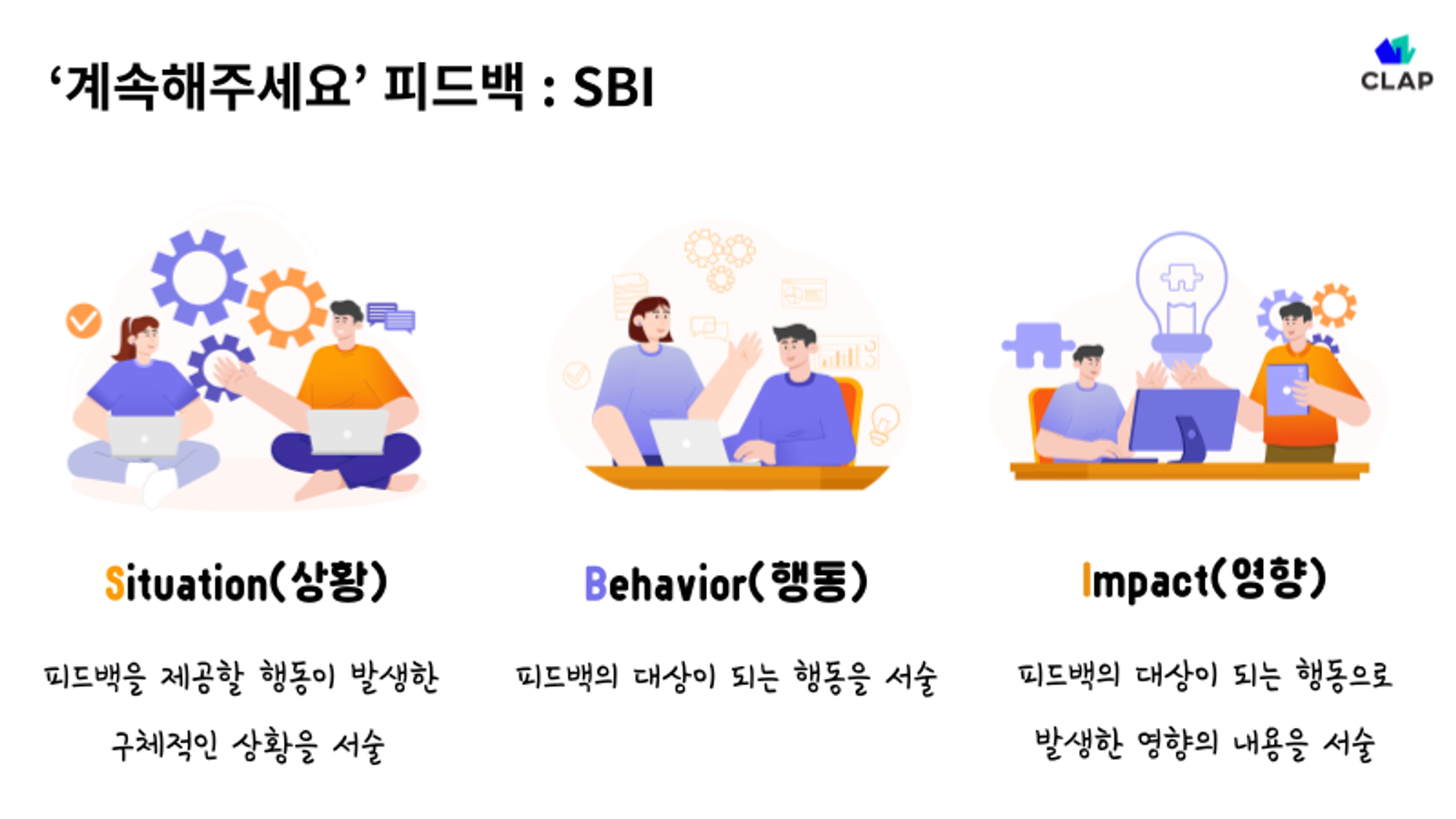 구글에서는 피드백을 줄 때 상황, 행동, 영향을 다 넣어서 구체적으로 피드백을 줍니다