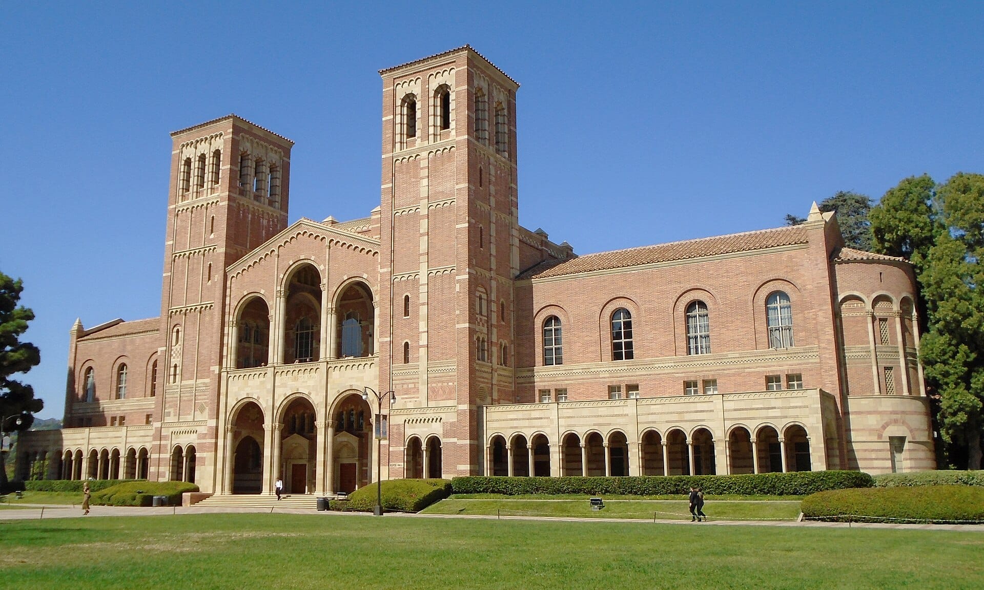 Royce Hall at UCLA, a red-brick building with two towers