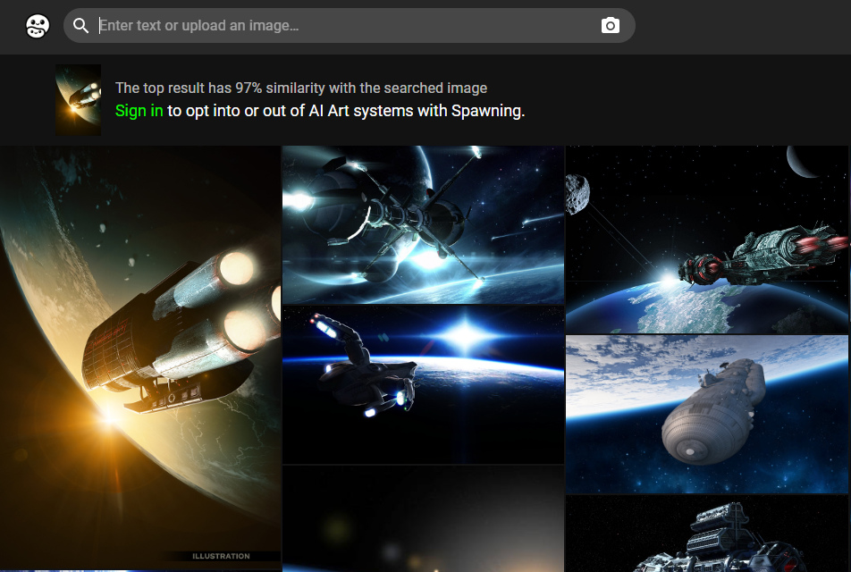 An image of the Sunward Sky image in the LAION 5B Dataset, shown on haveibeentrained.com