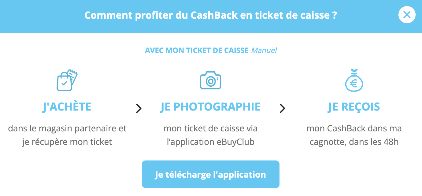 Procédure de récupération de cashback en magasin physique avec eBuyClub