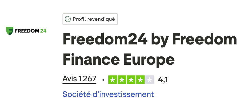 La note de Freedom24 sur Trustpilot