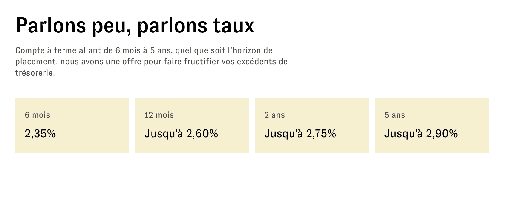 Site internet de Cashbee : présentation des taux de leur CAT (mars 2026)