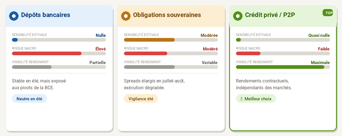Comparatif 3 placements pour l'été.