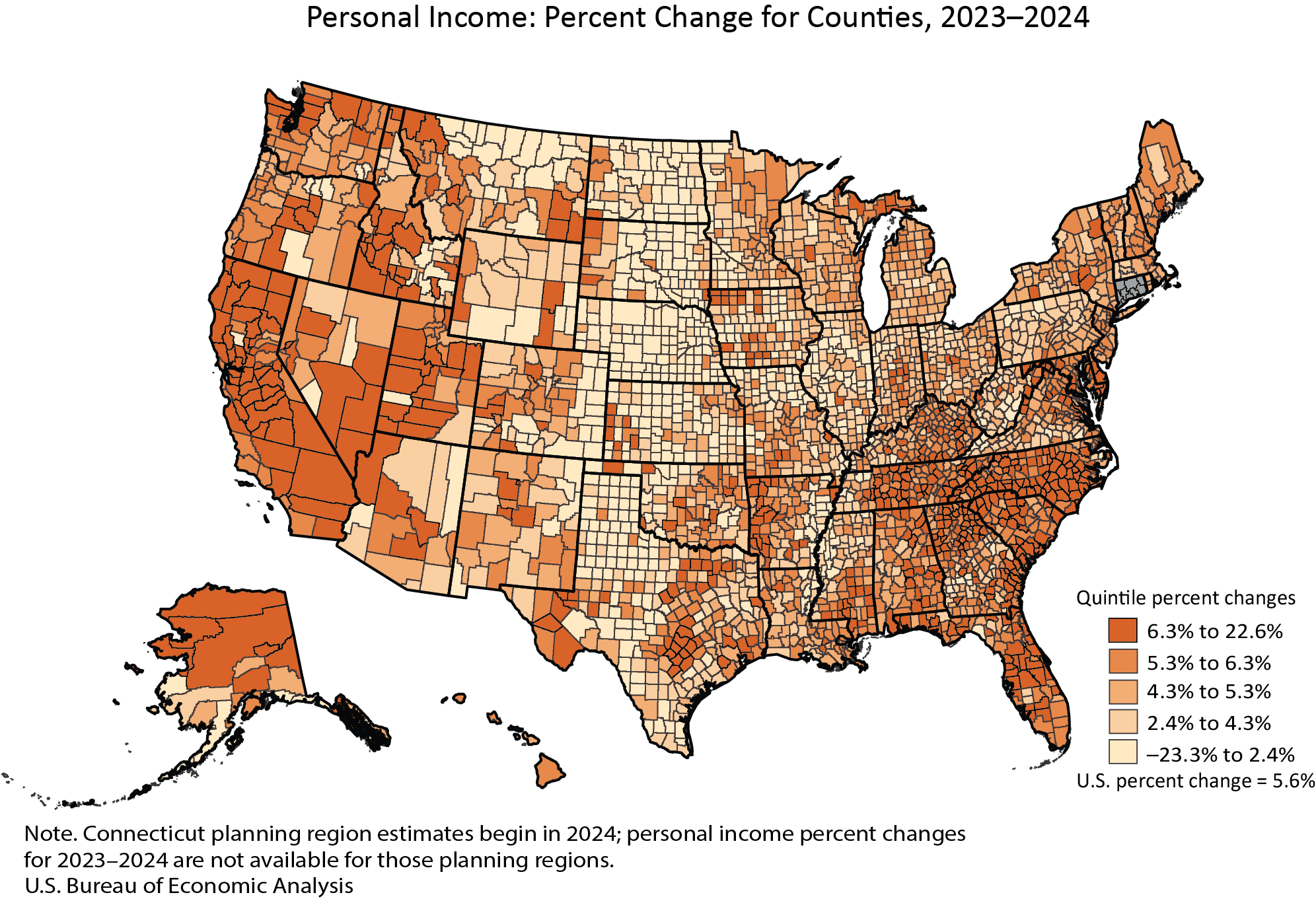 County personal income percent change, 2023 to 2024
