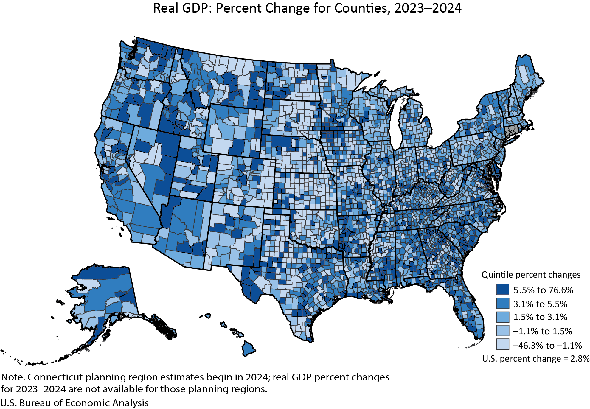 County real GDP percent change, 2023 to 2024