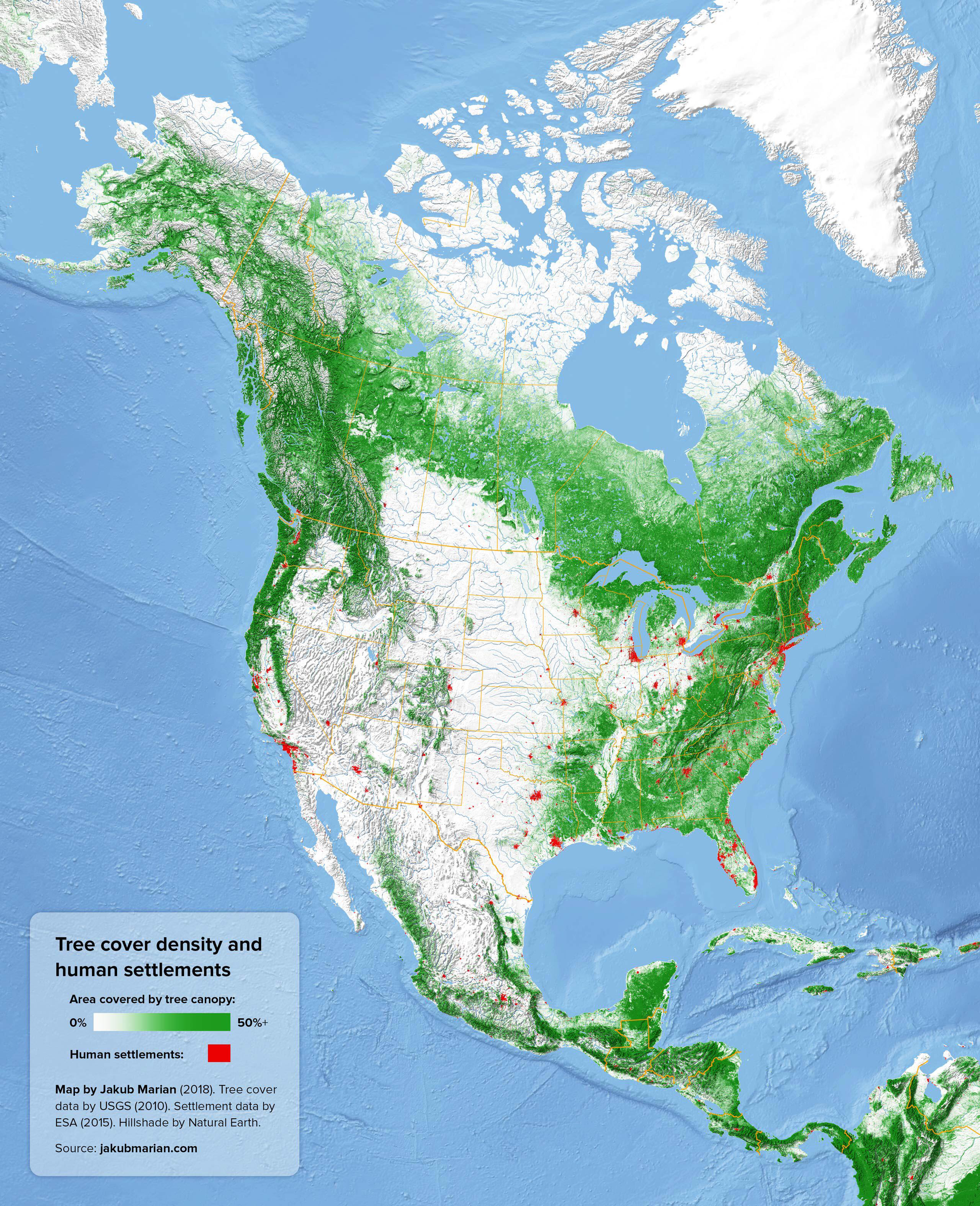 Tree cover density and human settlements