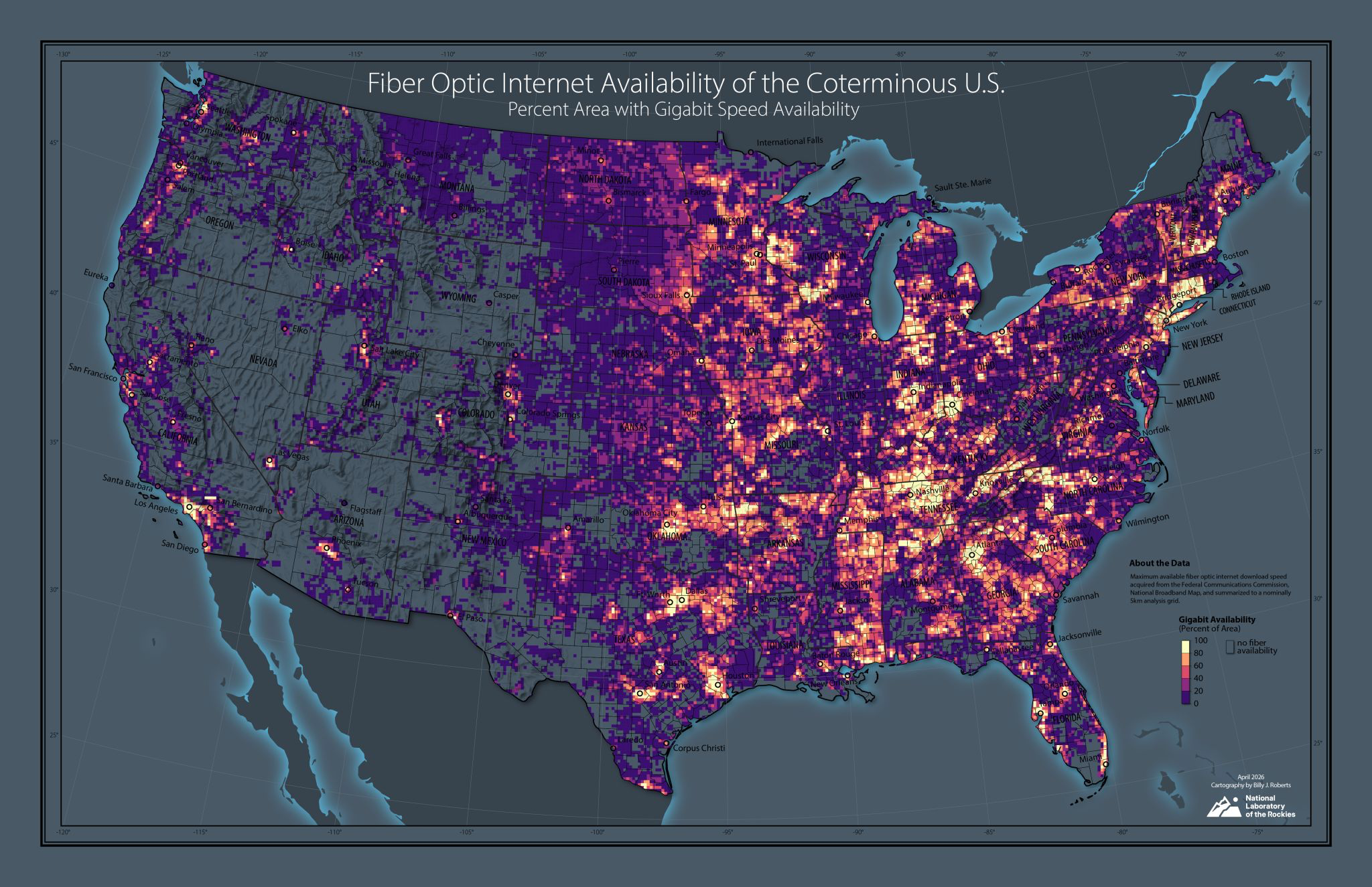 Fiber optic internet availability across the U.S.