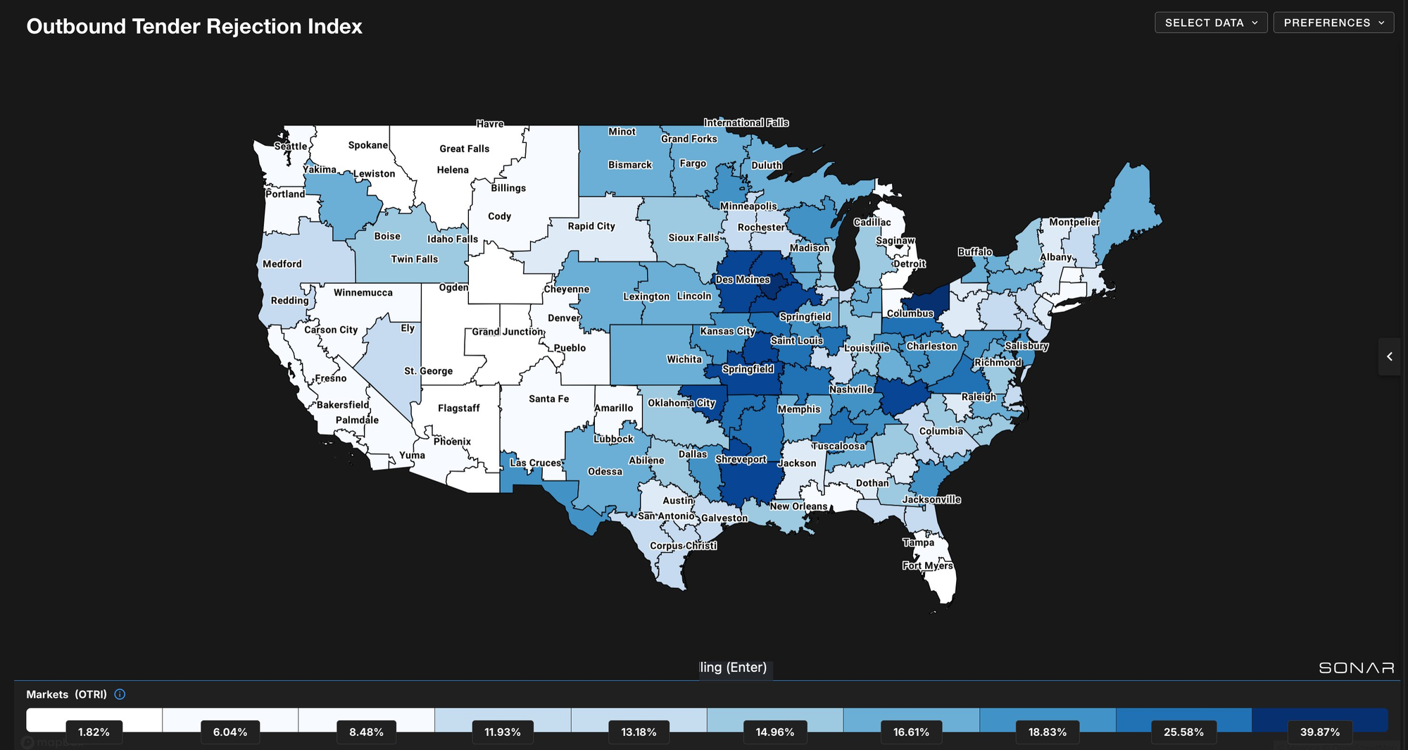 Outbound tender rejection index