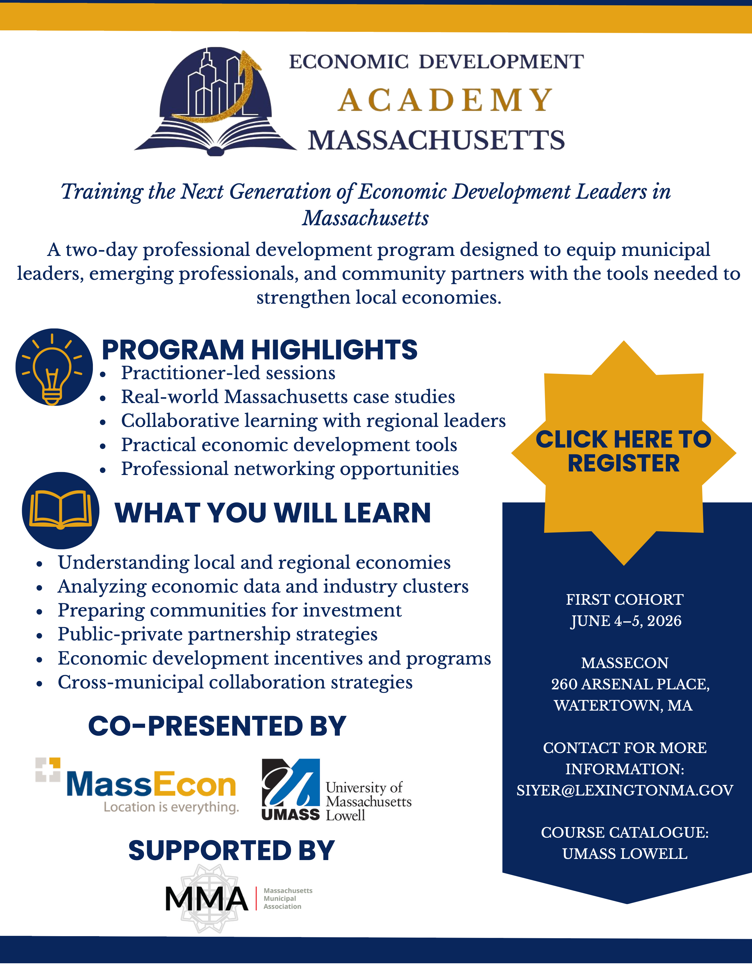 Economic Development Academy Massachusetts flyer