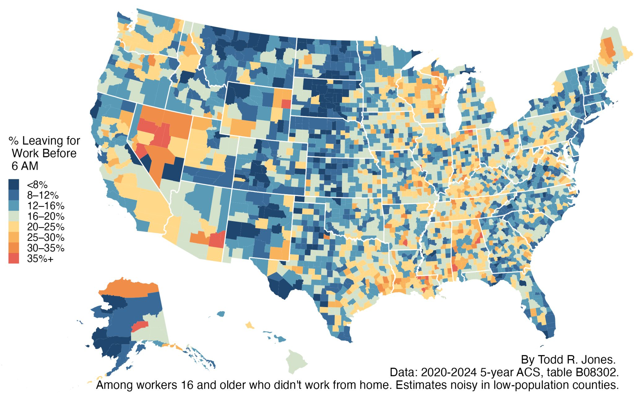 Share of workers who leave for work before 6 a.m.