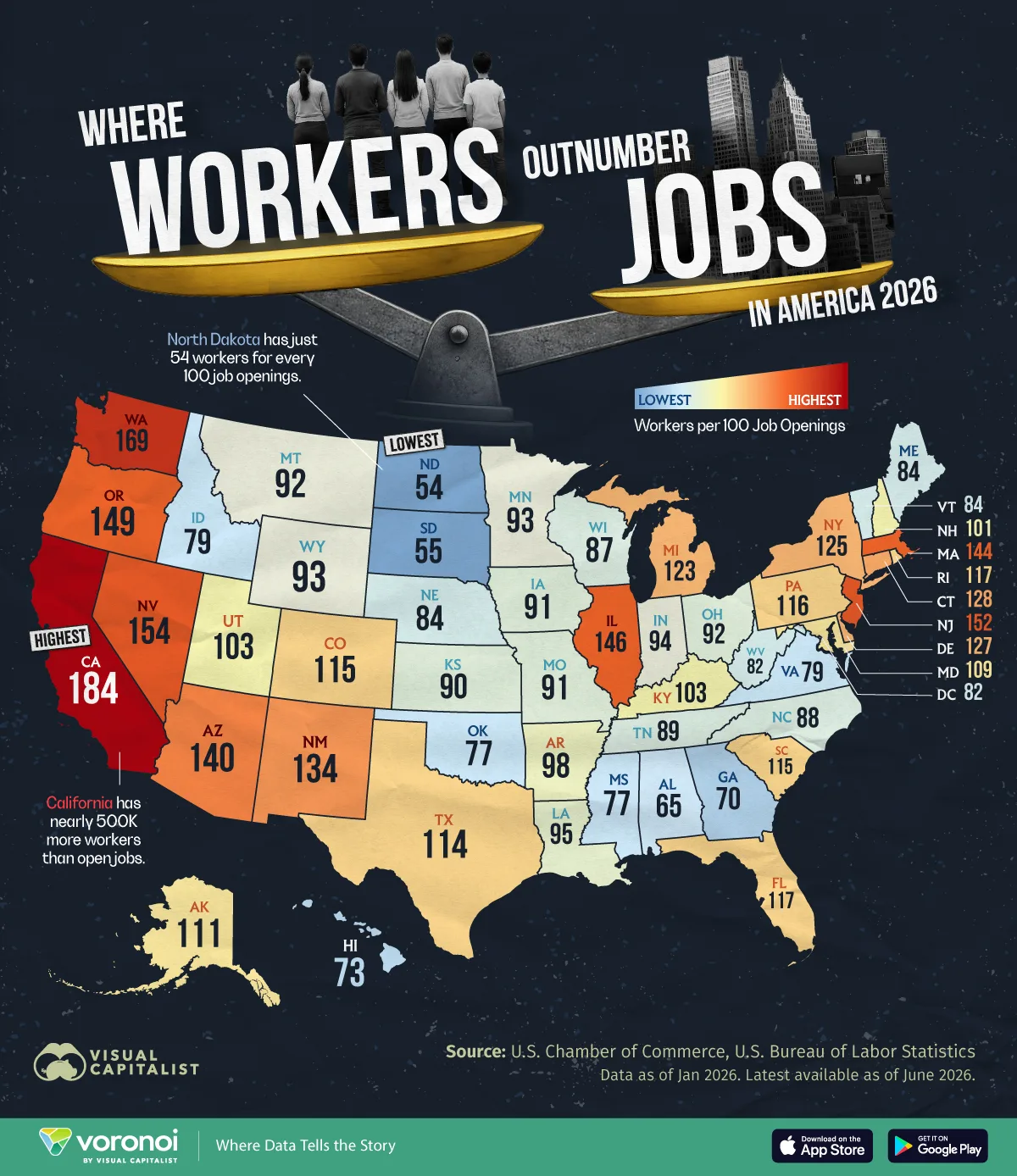 Where workers outnumber jobs in America