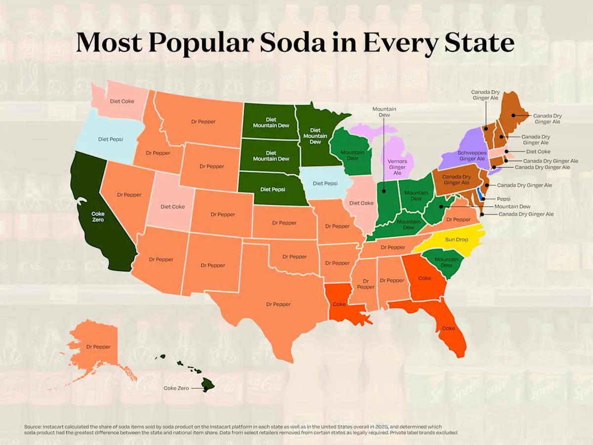 Most popular soda in every state