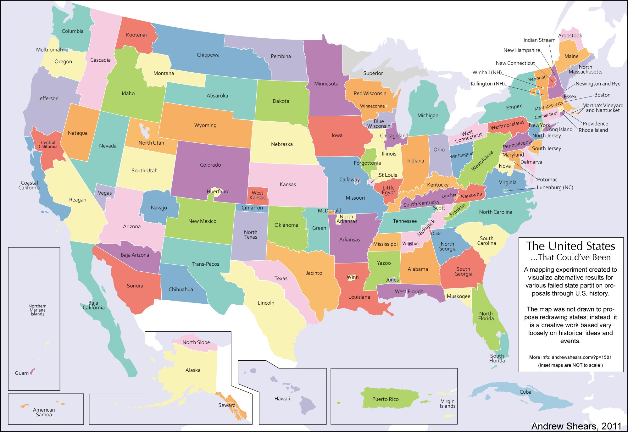 Andrew Shears' creative map of the United States based on failed state-partition proposals
