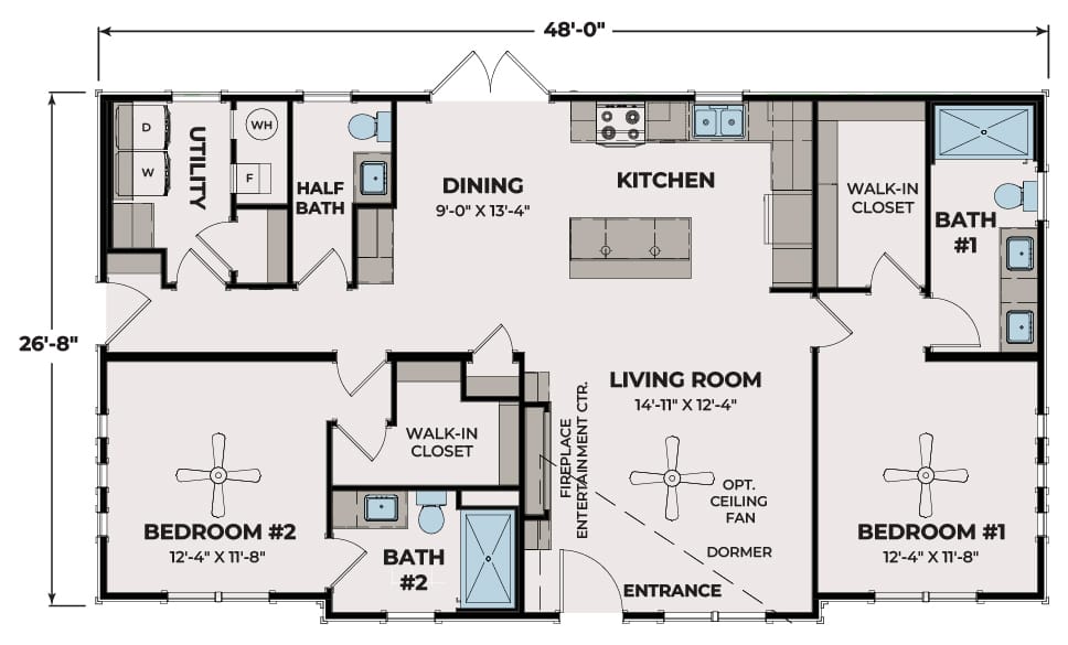 Two primary suites on opposite sides of Cavco's shared living space