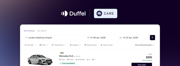 Introducing Duffel Cars: one API for flights, stays and now car rentals