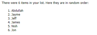 A list of names randomized by random.org