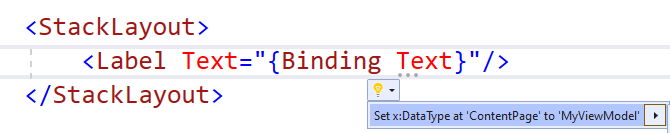 Lightbulb in Visual studio to set x:DataType