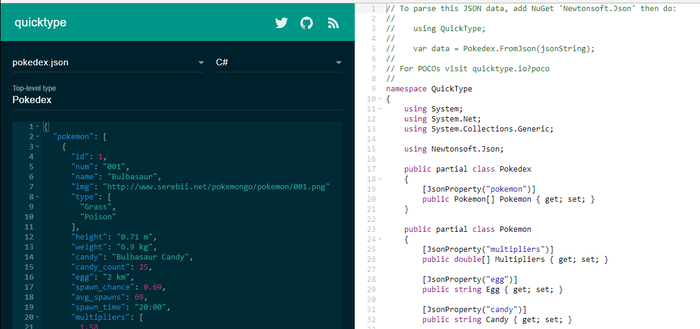 Convert Json to C# (and More) with quicktype