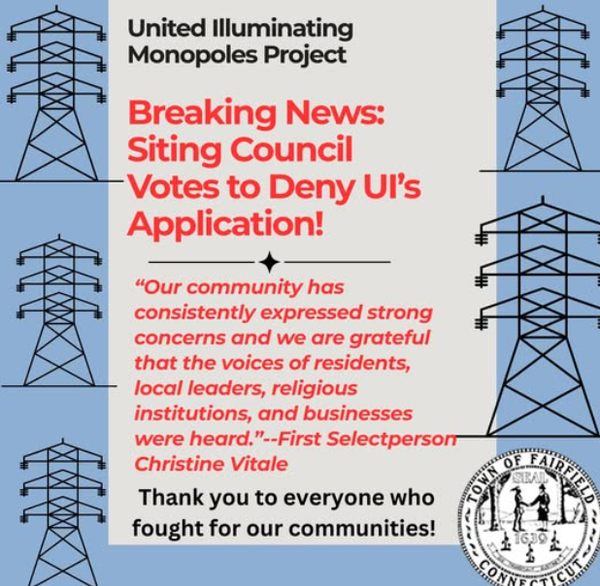 State Siting Council denies UI monopole proposal in Fairfield