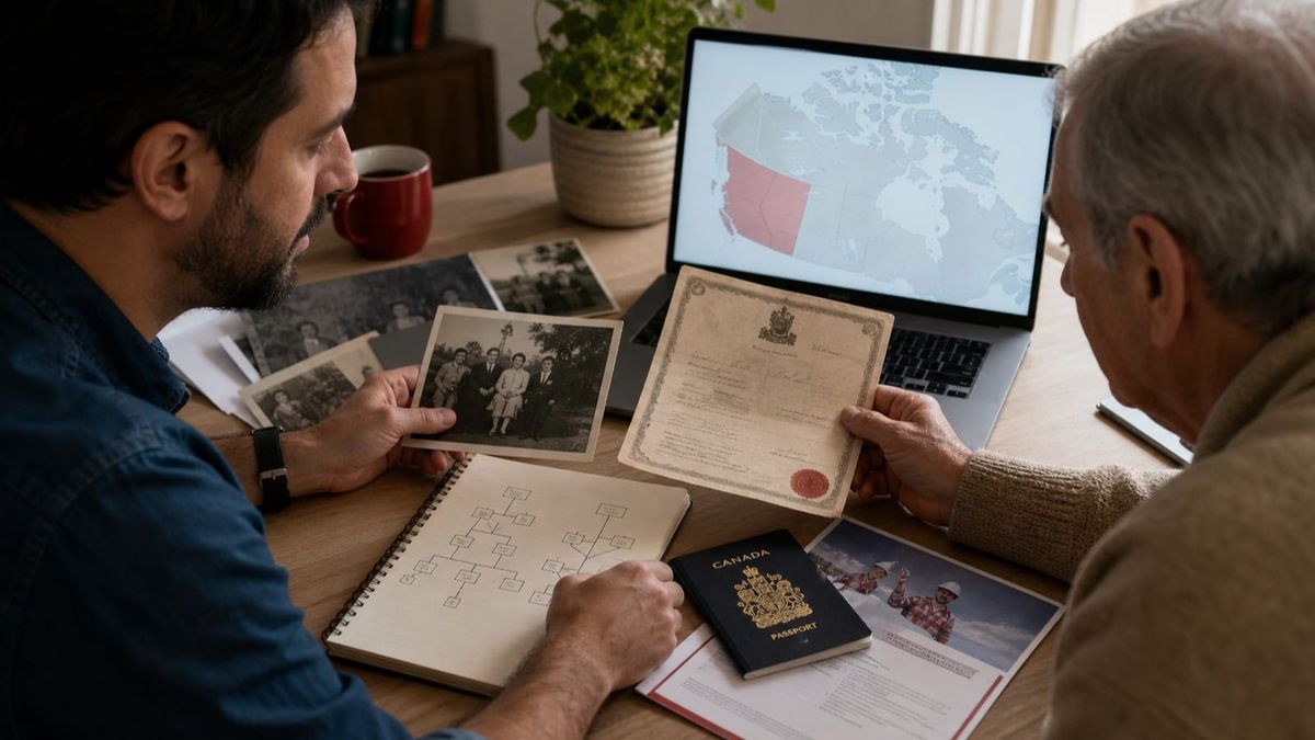 Família pesquisa documentos de descendência e mapa provincial do Canadá