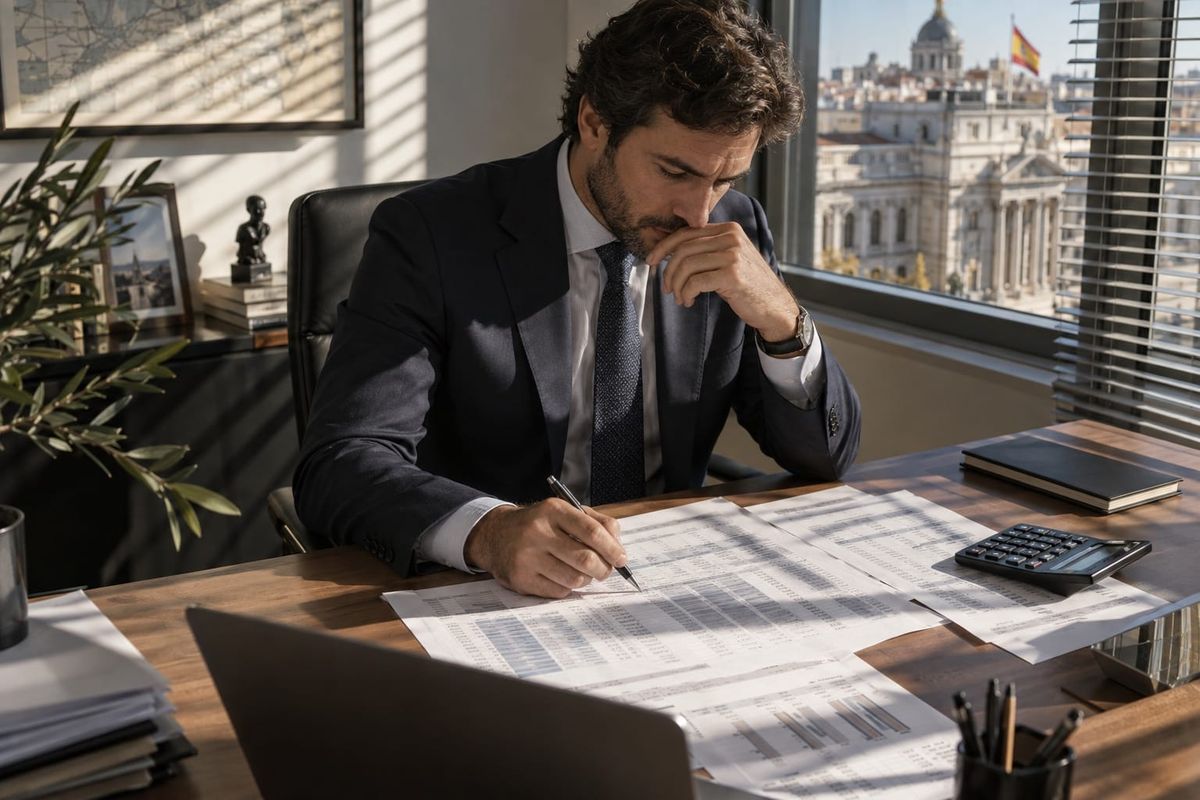 Analista de finanças públicas trabalha diante do distrito administrativo de Madri