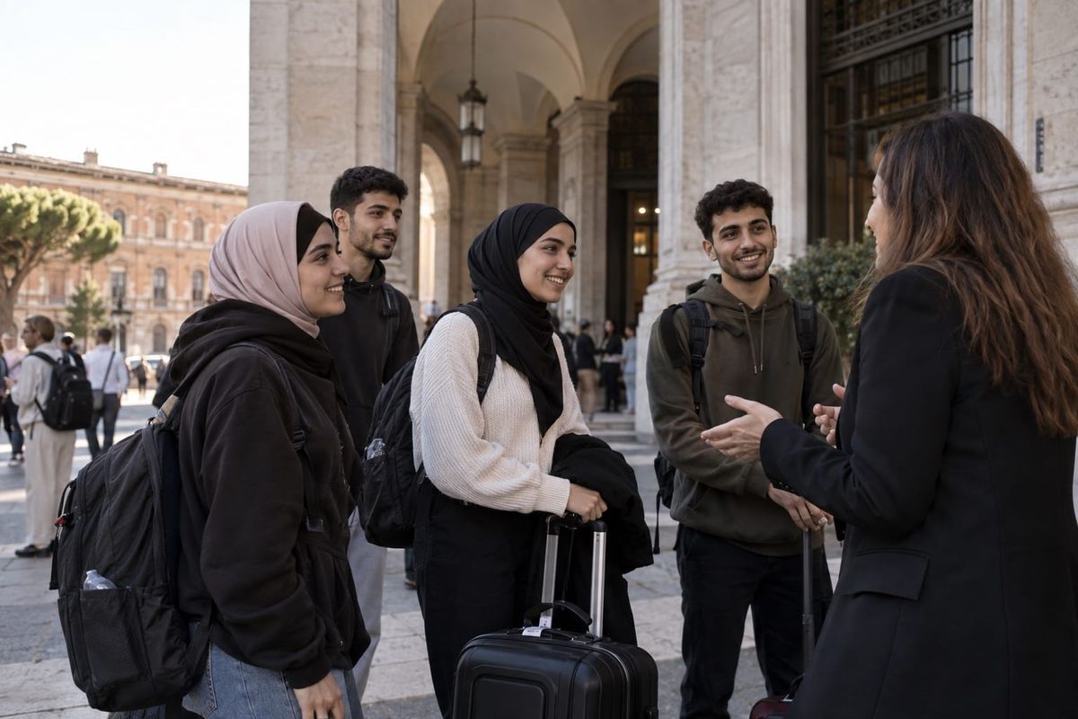 Cena editorial em Itália sobre mais 25 estudantes de gaza chegam a universidades italianas