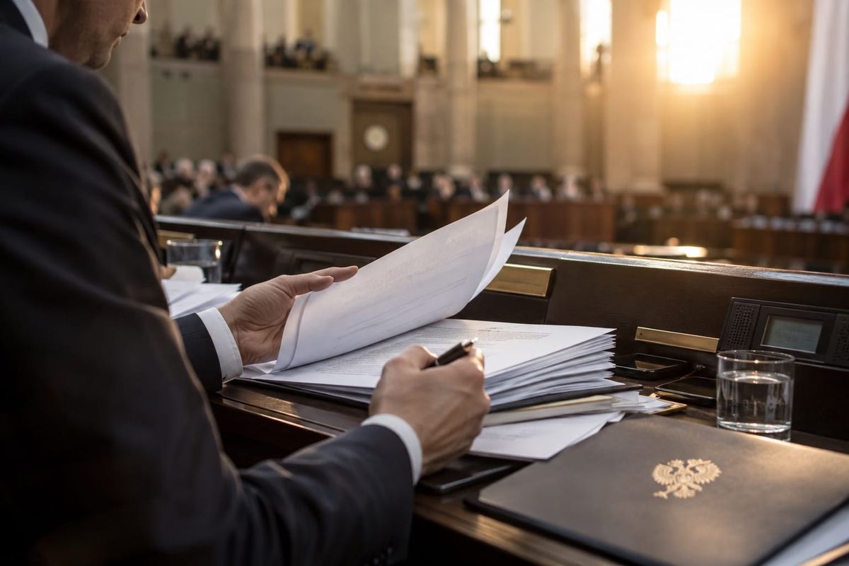 Cena editorial em Polônia sobre sejm aprova por 237 votos a 202 o imposto de 60% sobre o lucro