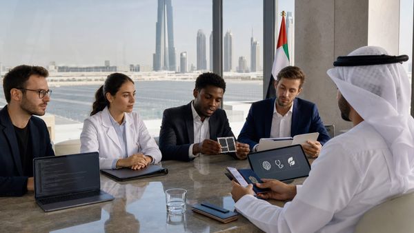 Especialistas em tecnologia, medicina, energia e negócios apresentam documentos a consultor de residência nos Emirados Árabes