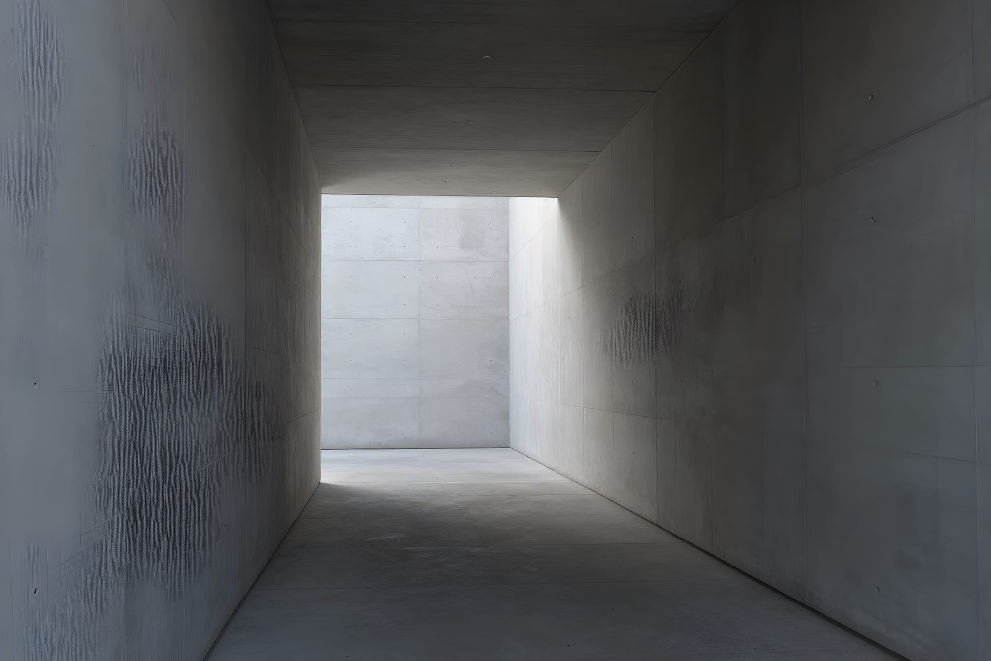Minimalist architectural corridor with strong negative space and distant light