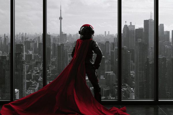 ISO 42001 AI Management System certification for Canadian organisations — Toronto skyline with maple leaf overlay and AI governance framework icons