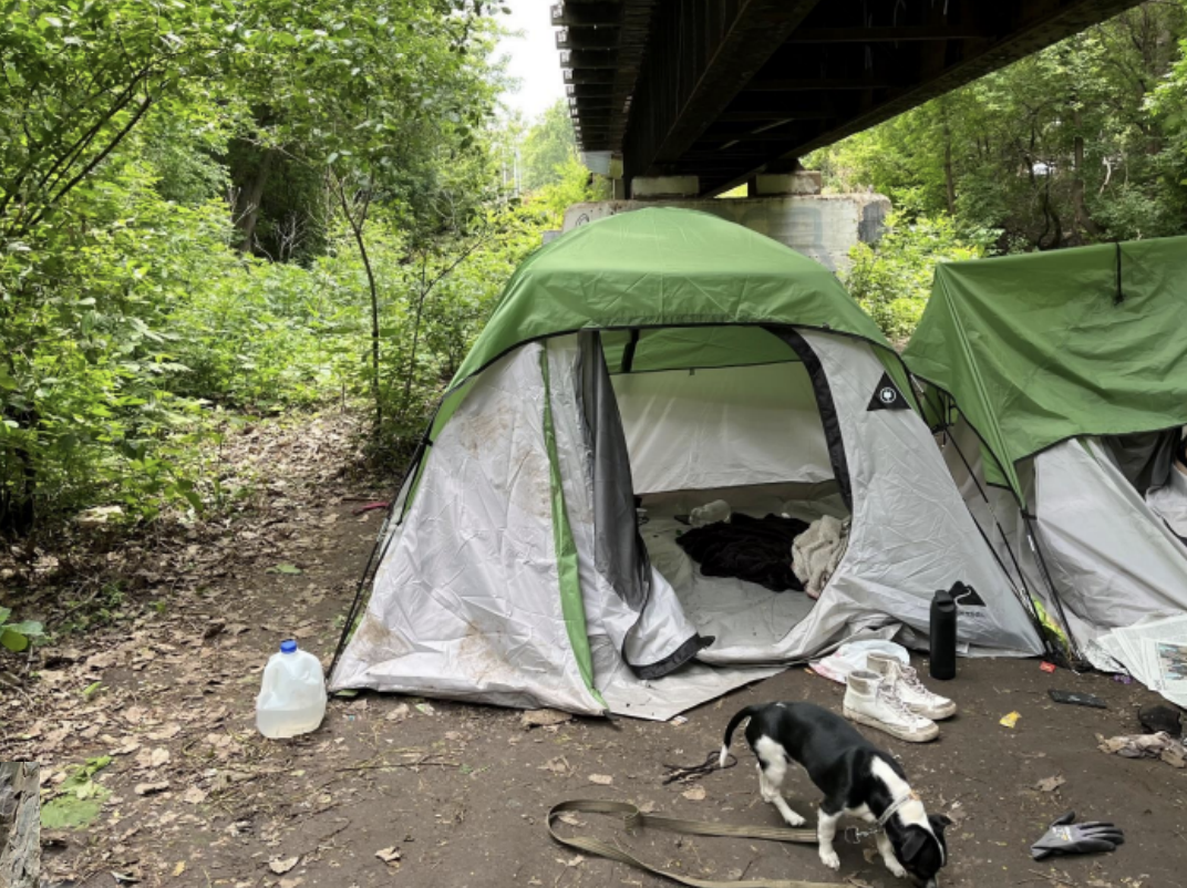 A temporary shelter along the Beadle Greenway. Photo by City of Sioux Falls.