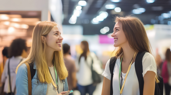 Two girls engaging at a conference