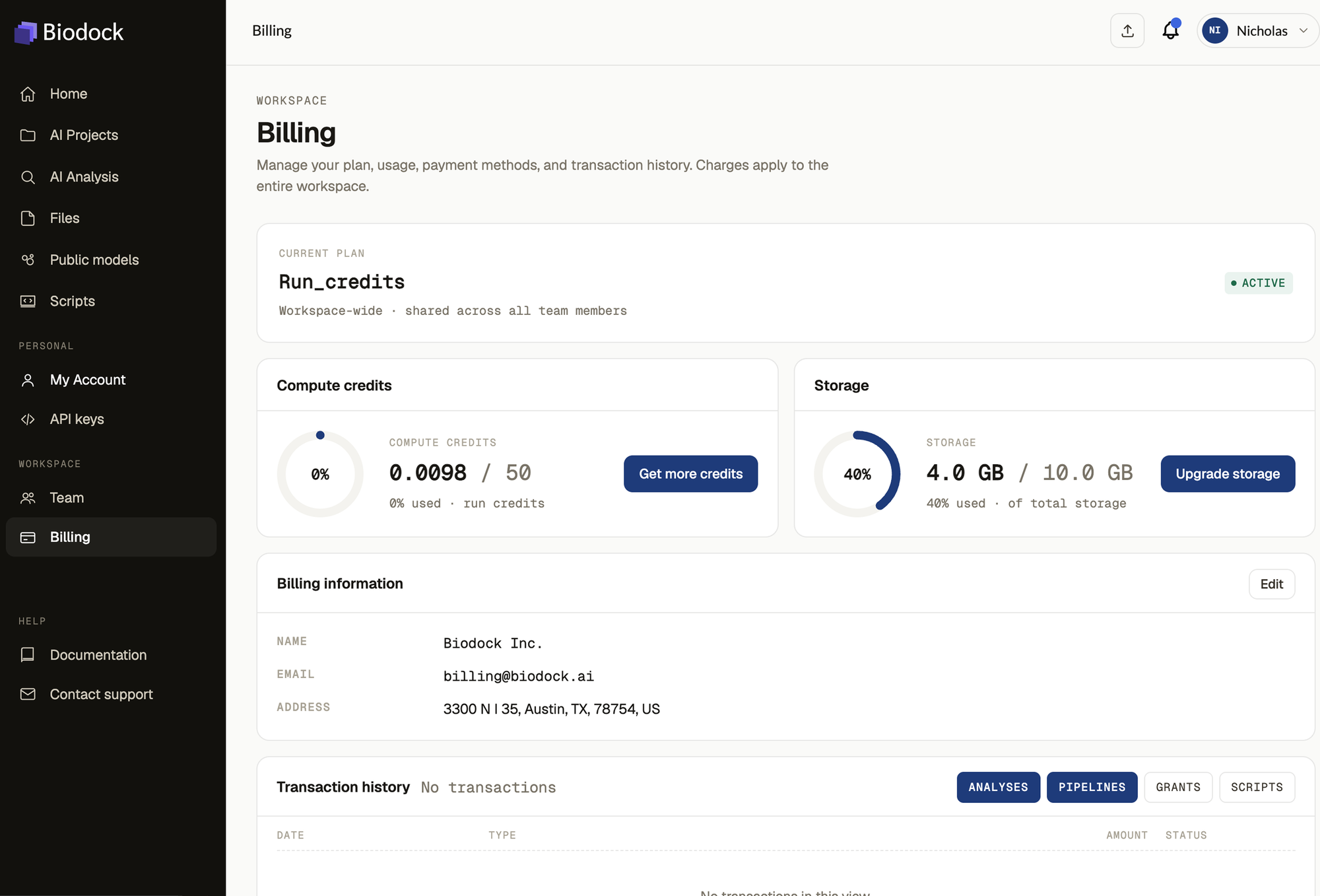 Academic billing on Biodock