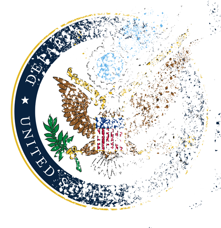 State department logo fragmented into pixels