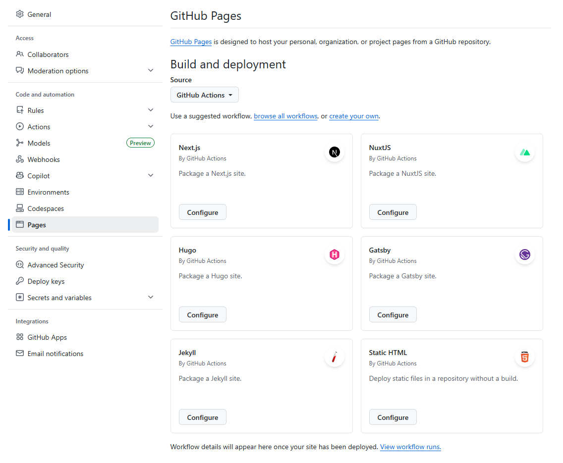 把 Pages 的來源設成 GitHub Actions