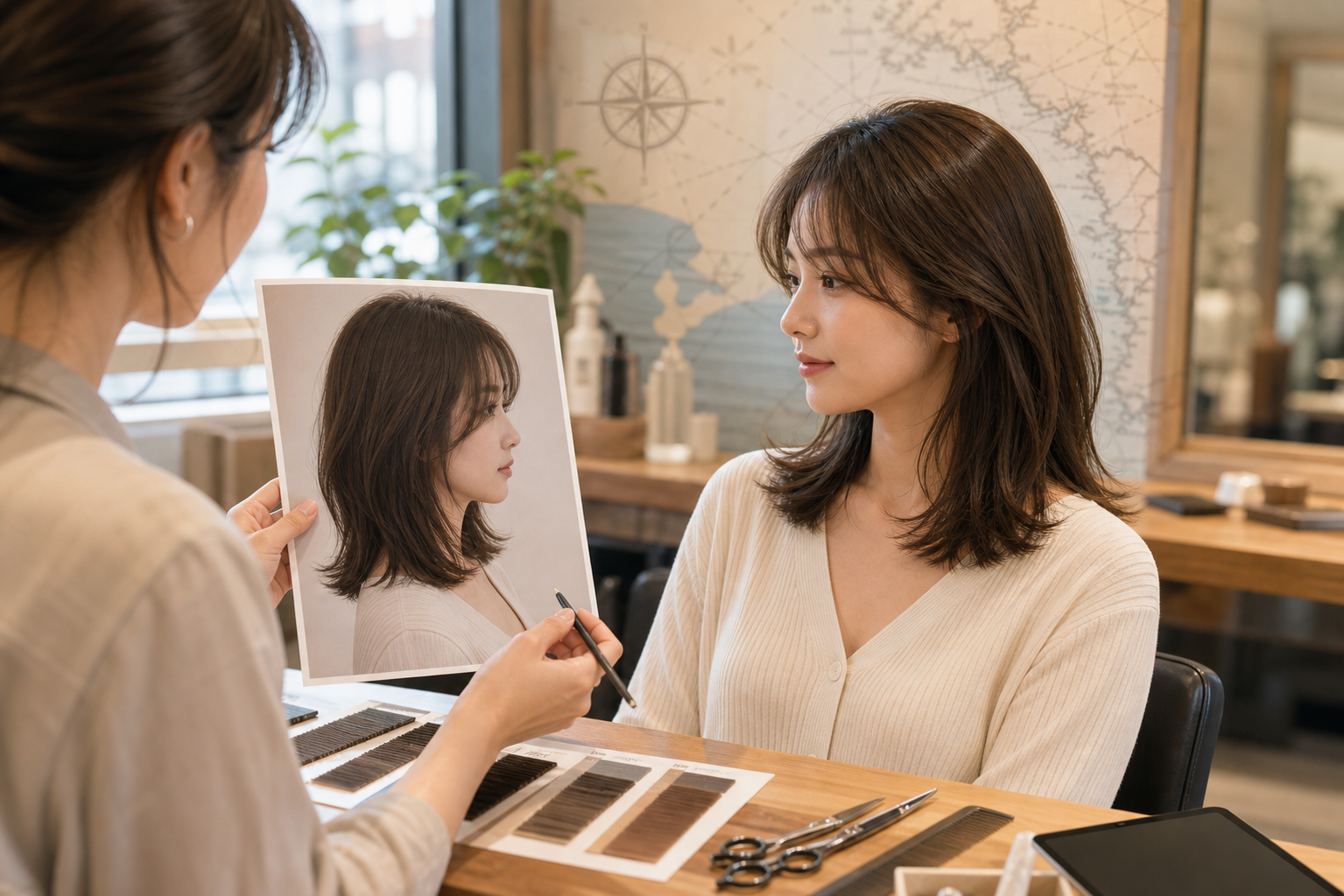 低層次鎖骨髮保留安全長度，讓髮尾變輕但不會大幅改變。
