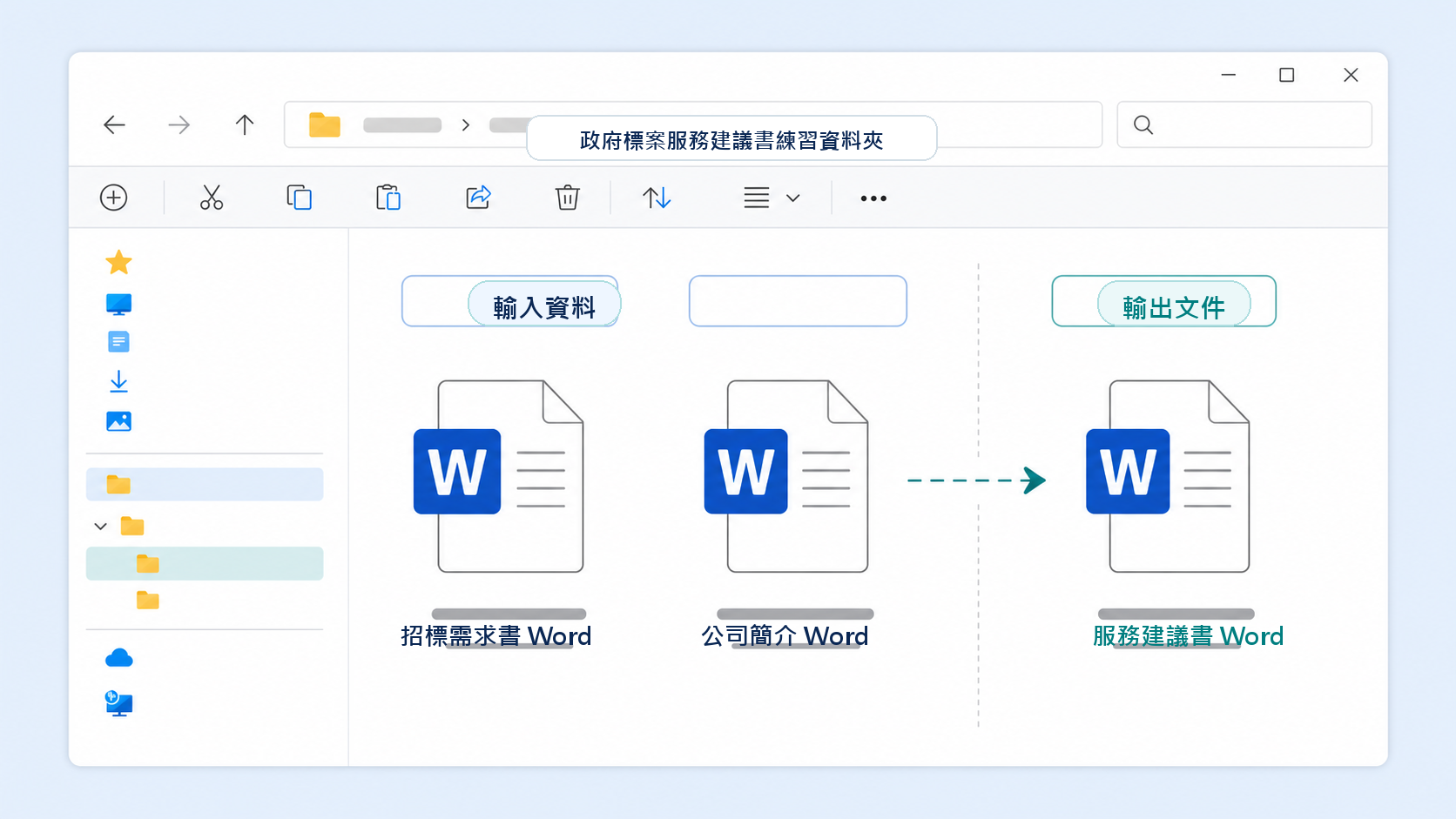 模擬資料夾中放入需求書、公司簡介與生成後的服務建議書 Word 檔