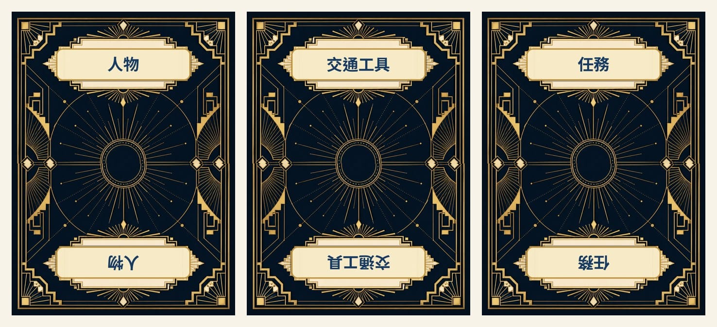 部落好心人·三種牌反面：Art Deco 風，人物/交通工具/任務