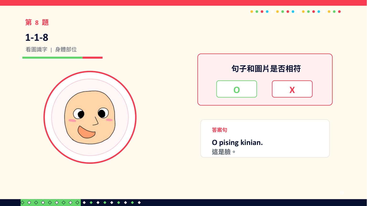 ChatGPT 第二回合 第 10 頁：第 8 題（1-1-8）：O pising kinian. ✓