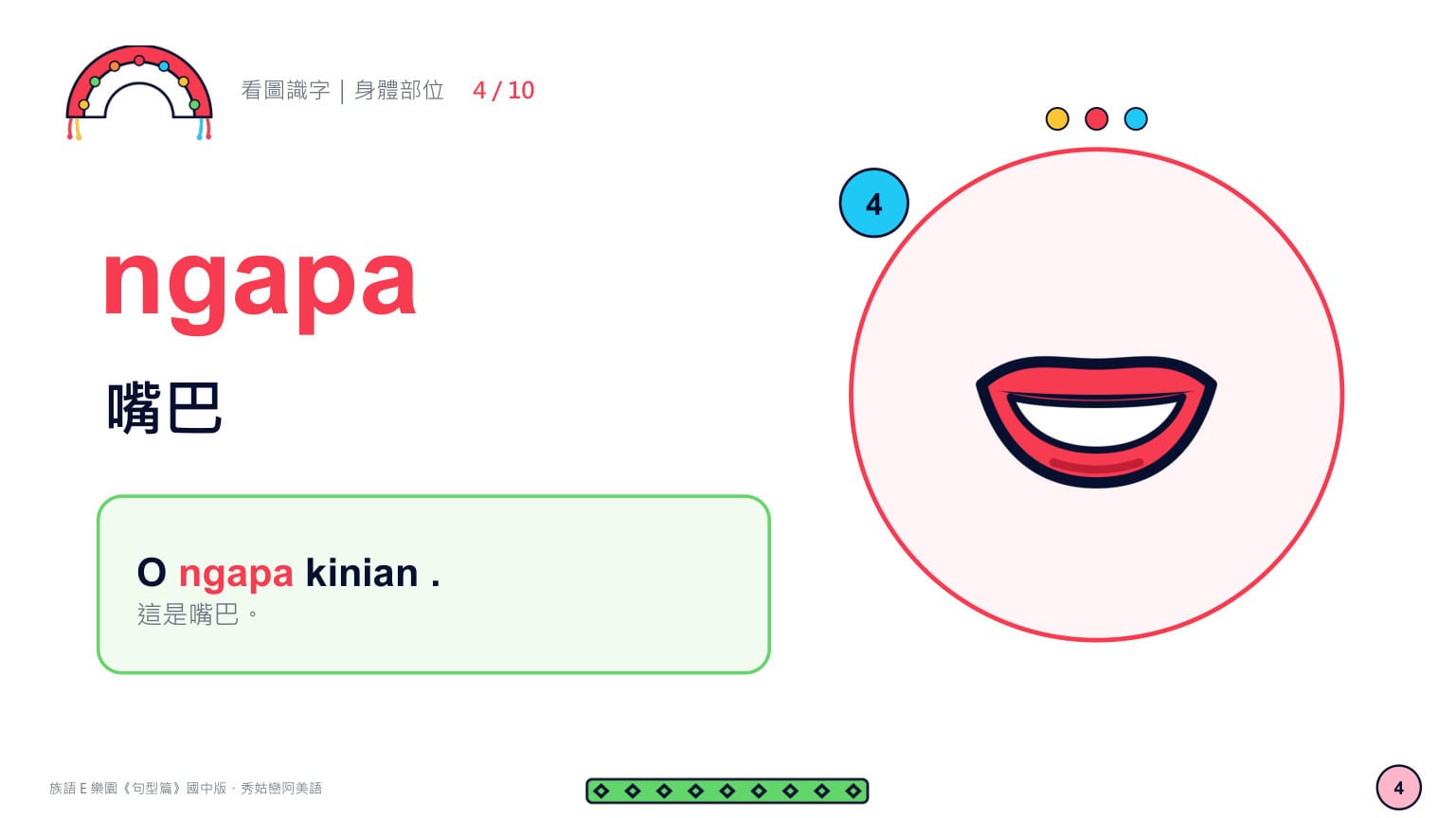 Claude 成品 第 5 頁：ngapa 嘴巴（4/10）✓（就是課本的 ngapa）
