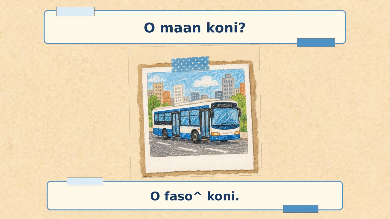 活動一：O maan koni? → O faso^ koni.