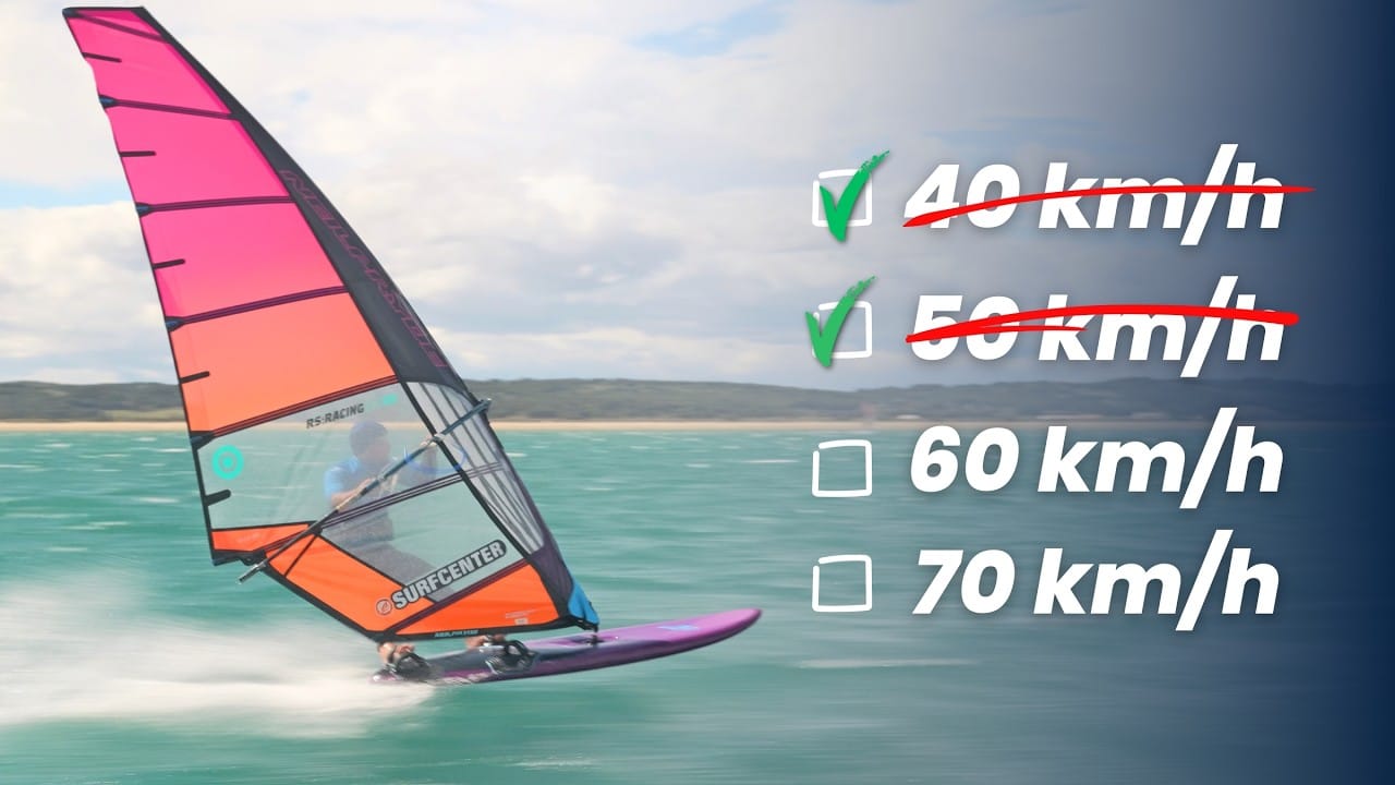 Windsurfing Speed Relies on Minimizing Wetted Surface and Fin Pressure