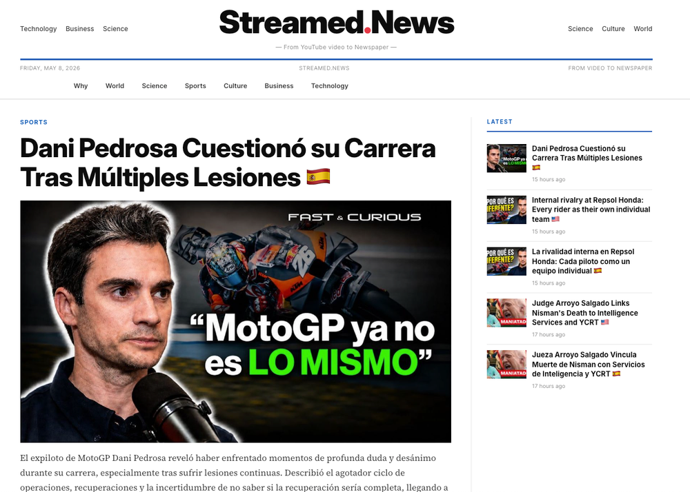 Streamed.News demo screenshot
