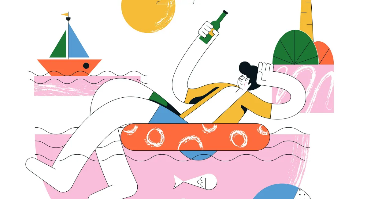 Homme bouée et vin