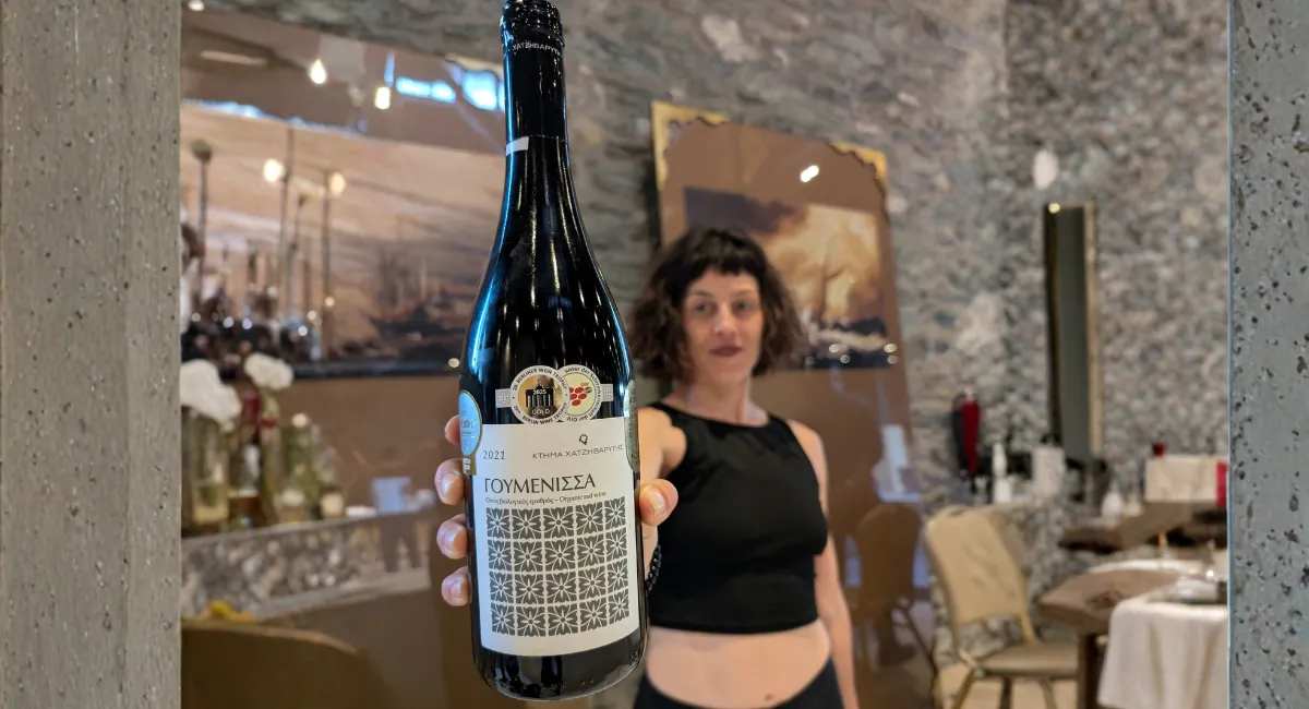 Fille bouteille de vin xinomavro 