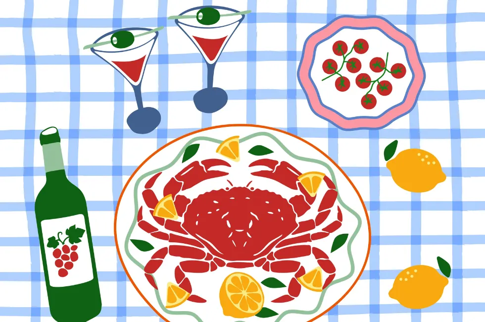Illustration Crabe et vin