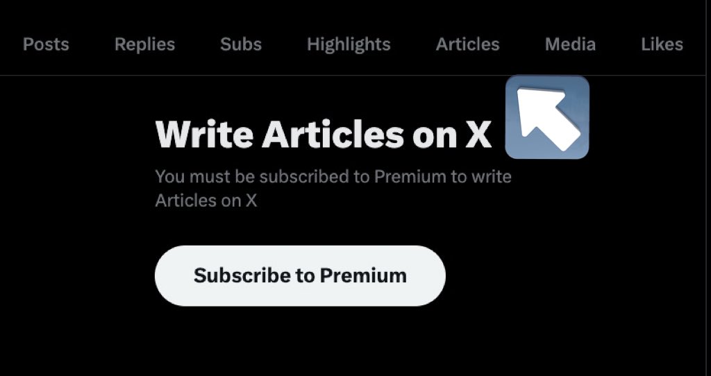 Articles tab showing coming functionality enabling one to &Write Articles on X&