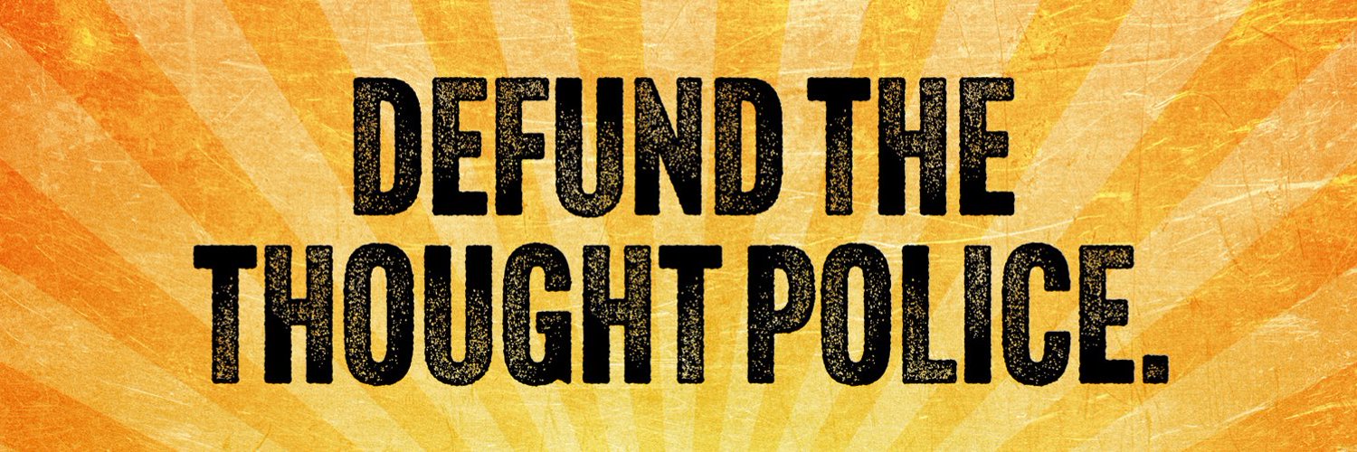 The banner image from Michael Shellenberger's Twitter profile page, which states "Defund the thought police."