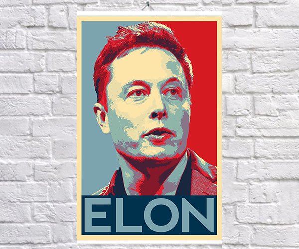 Image of Elon Musk in the style of Barack Obama's blue and red HOPE image